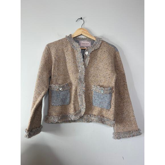 NEW Lingua Franca Onassis Fringed Tweed Button Cardigan Sweater Size: XS - Picture 2 of 7